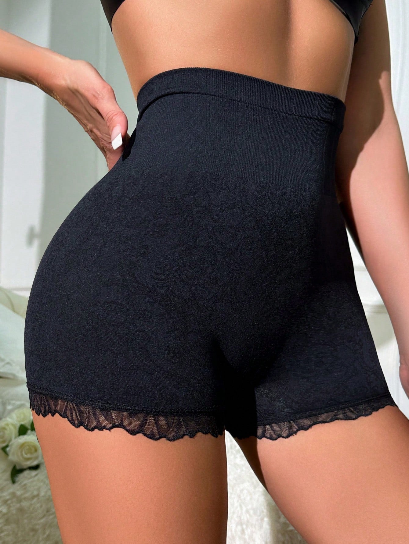 Lace Trim High Waisted Shapewear Shorts for Women Secondary image