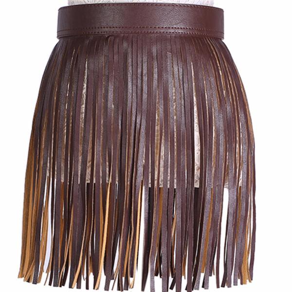 Women Tassel Fringed Belts Leather Snap Button Buckles Main image