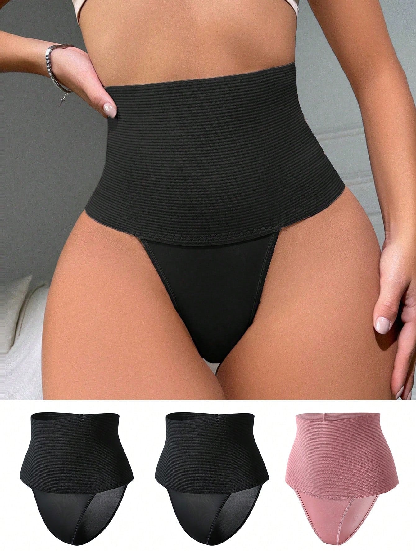 Women's Shaping Underwear Set - Mesh Splicing, Pure Color (3pcs) Secondary image