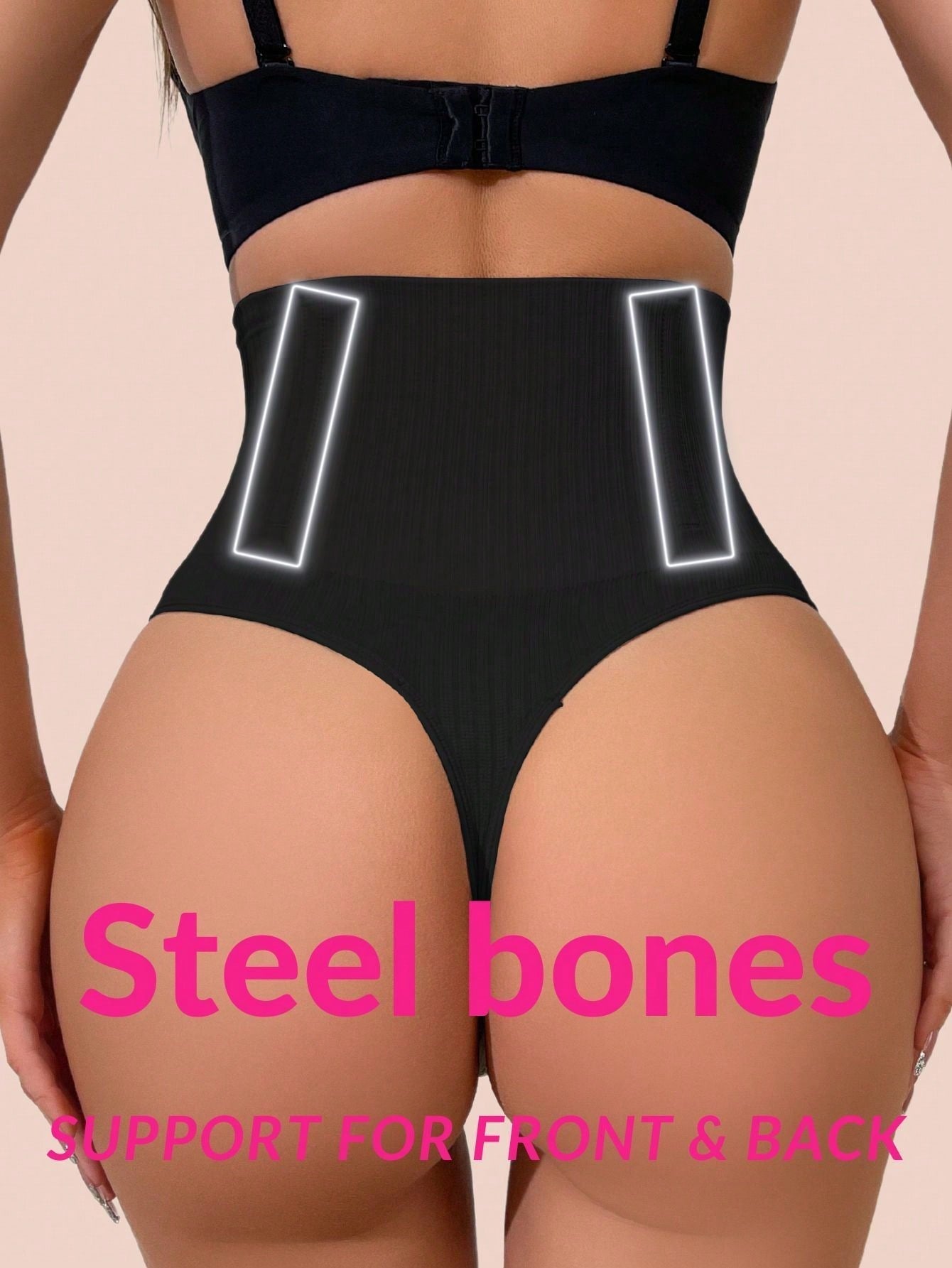 2pcs High Waist Tummy Control Thong Shapewear with Steel Bone Support Secondary image