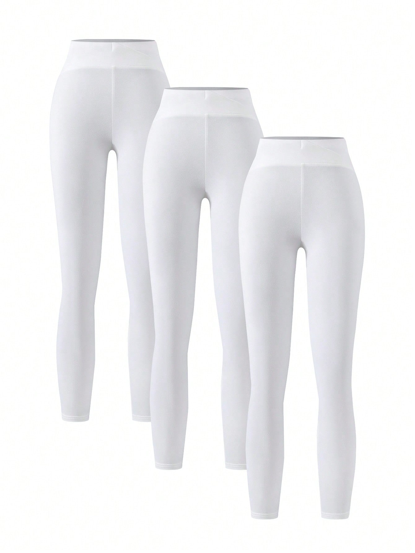 Tween Girl 3pcs Solid Color Elastic Waist Leggings - Medium Stretch, Long Length Main image
