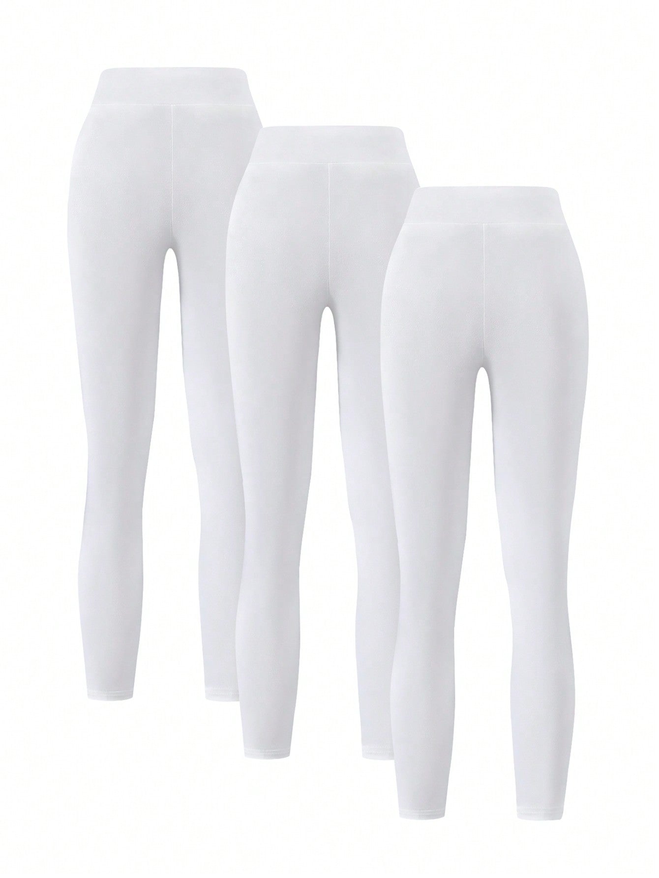 Tween Girl 3pcs Solid Color Elastic Waist Leggings - Medium Stretch, Long Length Secondary image