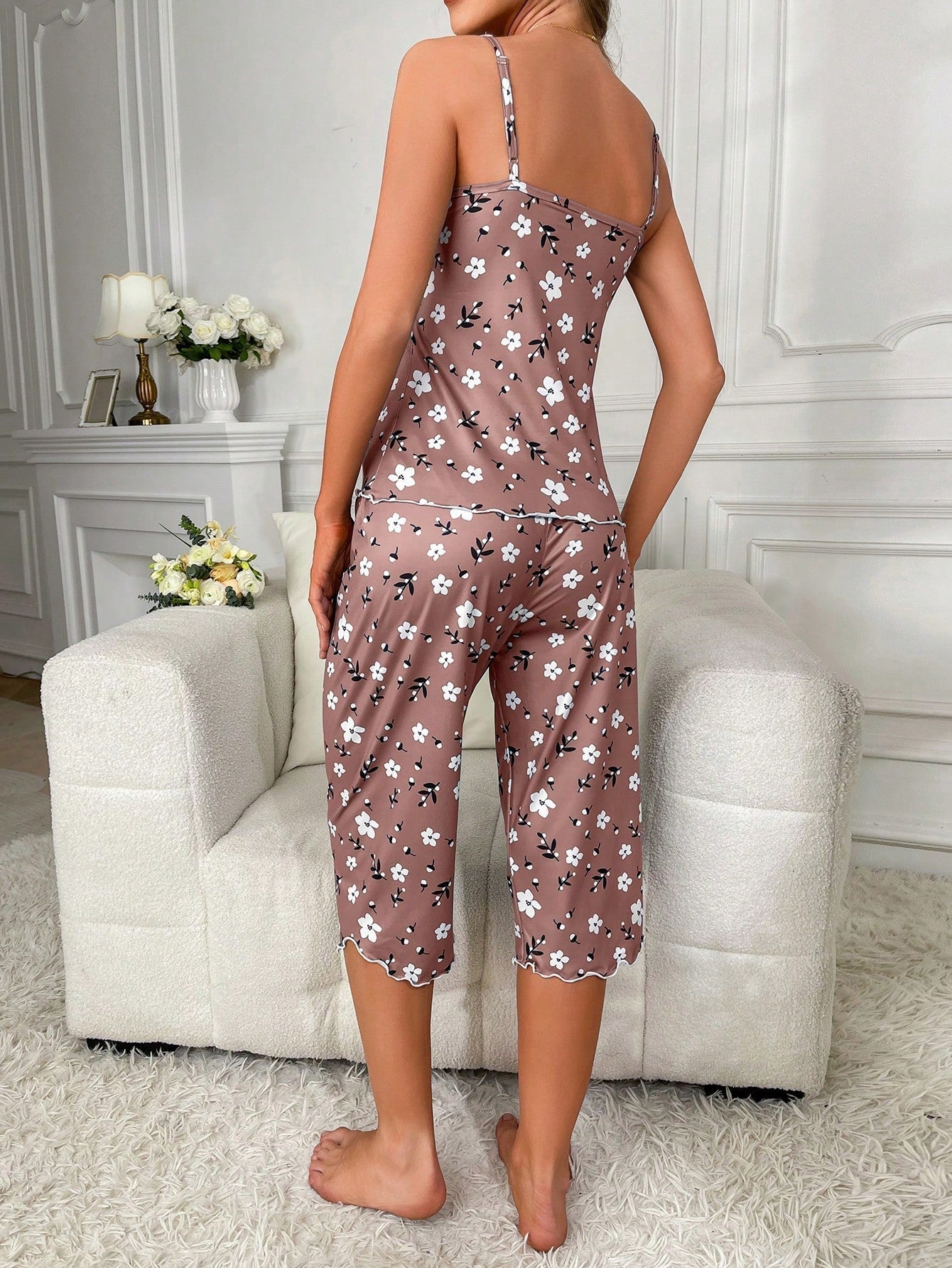 Flower Print Camisole And Shorts Pajama Set