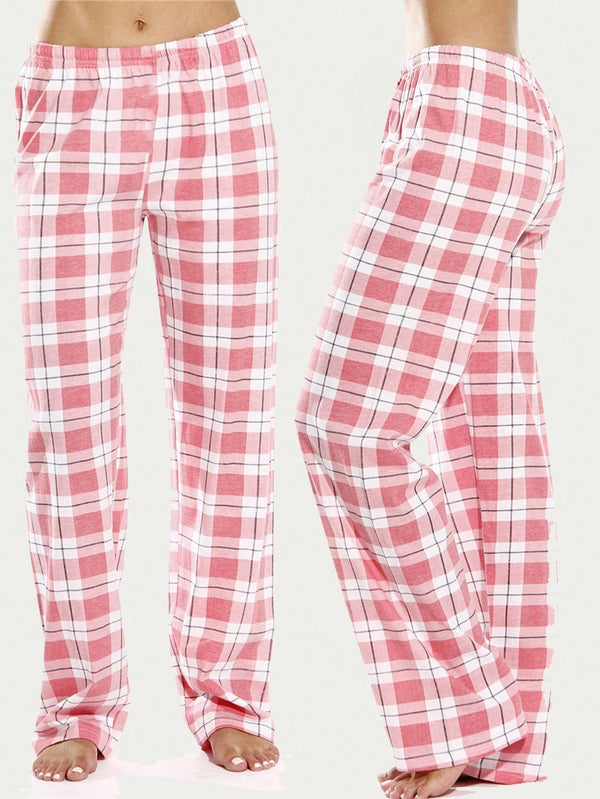 1pc Grey Plaid Sleep Pants, Classic Plaid Homewear & Lounge Loose Women's Long Pants