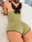 Women's Splicing Butterfly Lace Backless Romper Set