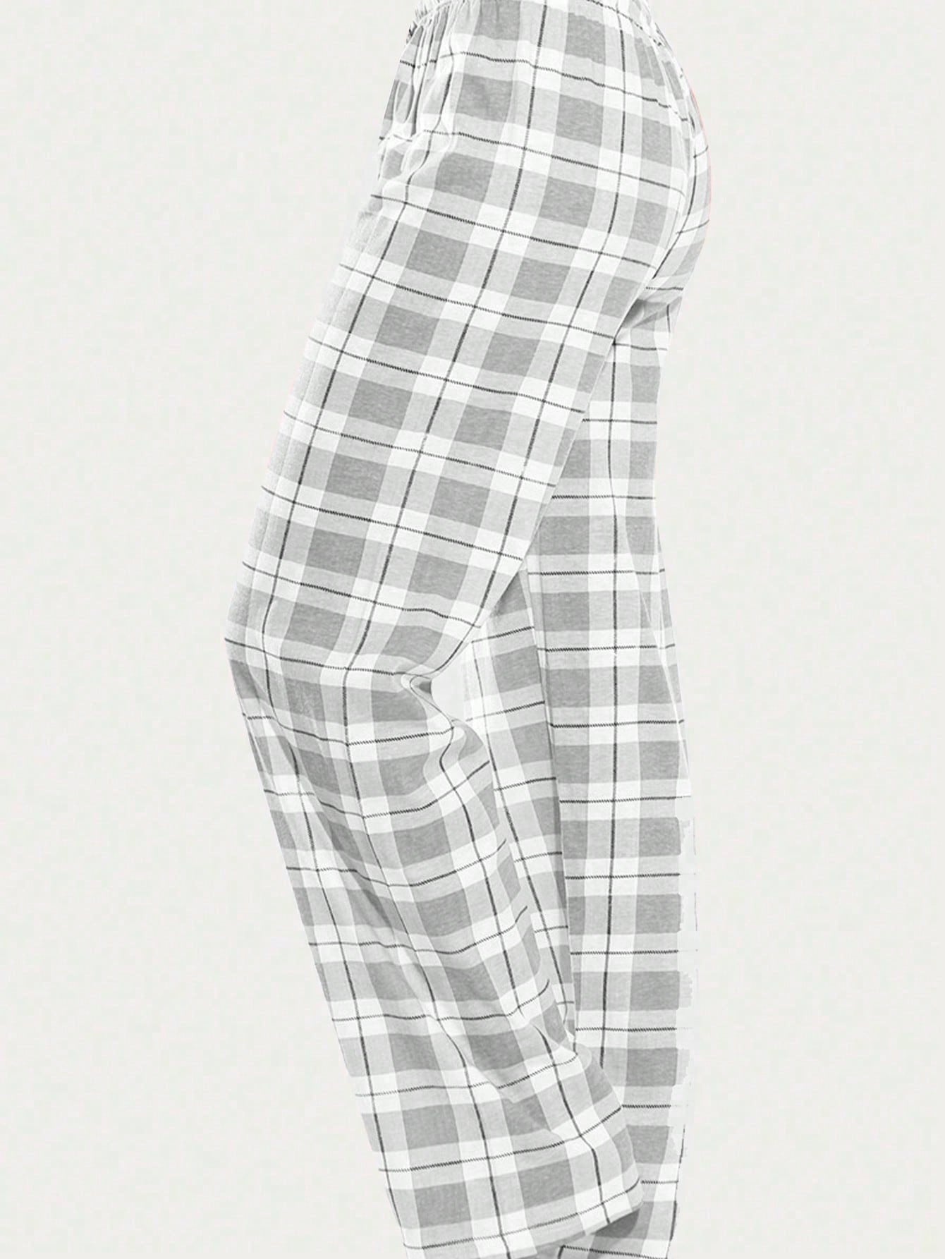 1pc Grey Plaid Sleep Pants, Classic Plaid Homewear & Lounge Loose Women's Long Pants Secondary image