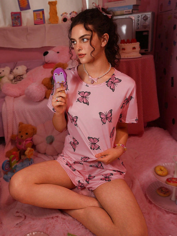 Butterfly Print Tee & Shorts PJ Set / Pajama Set