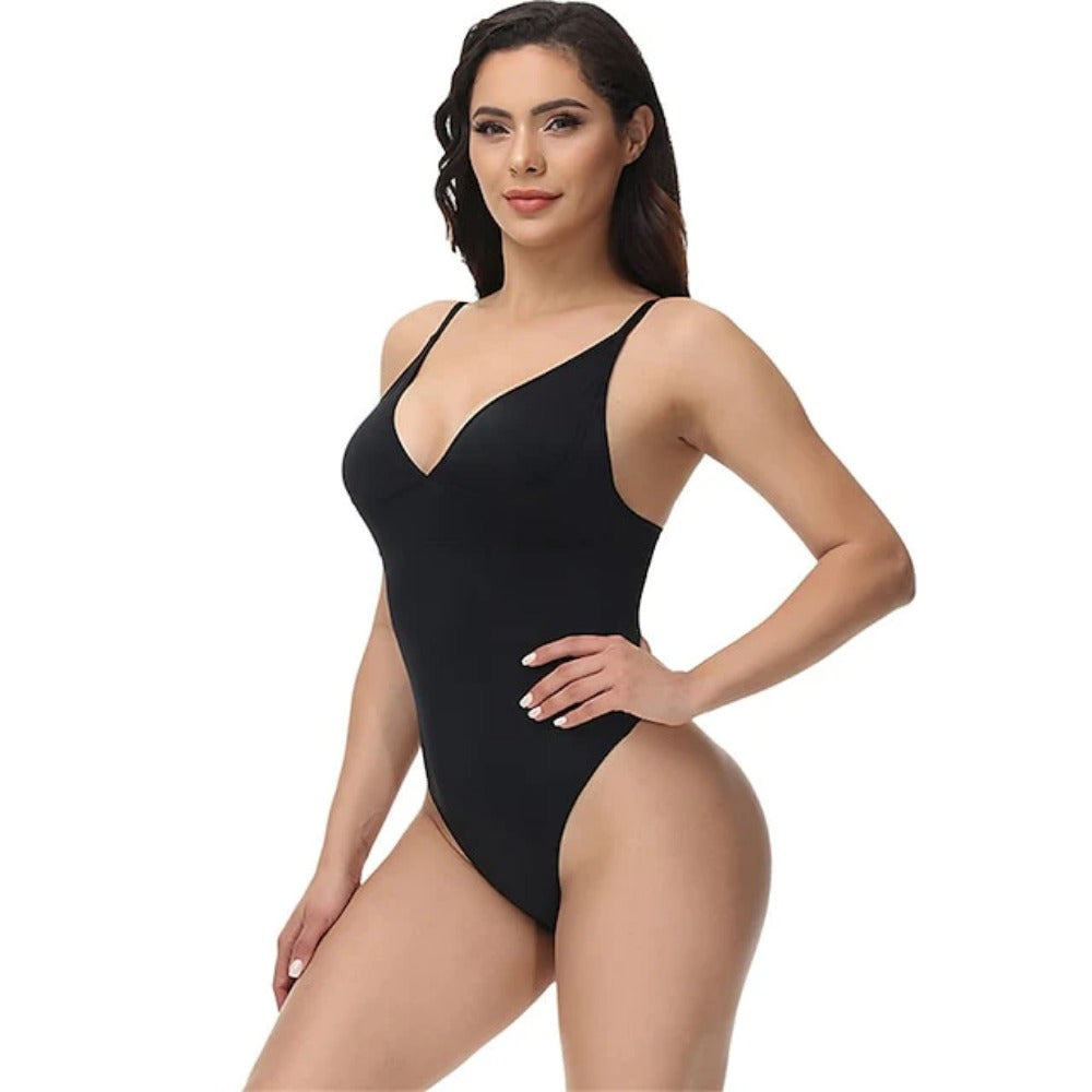 Sexy Slimming Bodysuit Tummy Control Thong Shapewear Backless Body Shaper Deep V Neck