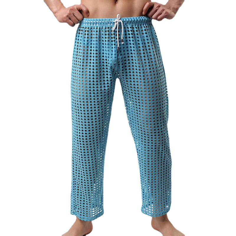 Sexy Hollow Mesh Breathable Perspective Home Sleepwear Pajamas Pants for Men