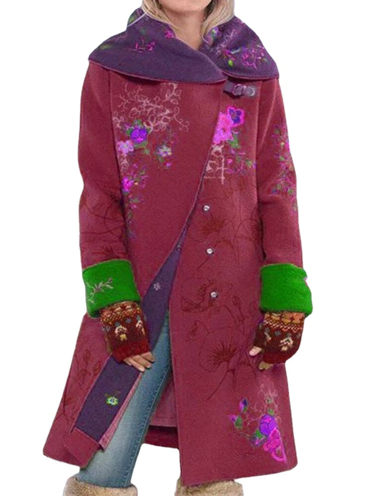 Casual Floral Printed Hoodie Outerwear Ethnic Style Jacket Coats Secondary image