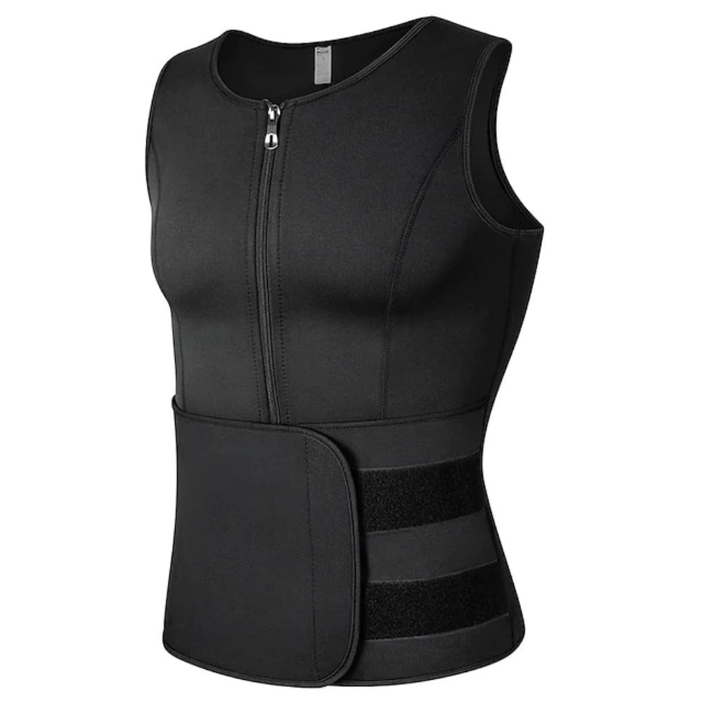 Men Neoprene Sauna Zipper Waist Trainer Vest Tank Top Trimmer Body Shaper with Two Belt Sauna Suit Sweat Vest Slimming Underwear Weight Loss Shirt Fat Burner Tank Tops Shapewear