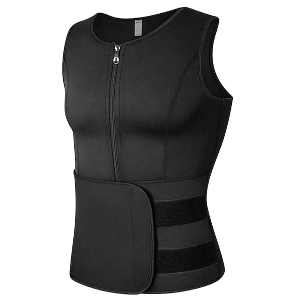 Men Neoprene Sauna Zipper Waist Trainer Vest Tank Top Trimmer Body Shaper with Two Belt Sauna Suit Sweat Vest Slimming Underwear Weight Loss Shirt Fat Burner Tank Tops Shapewear
