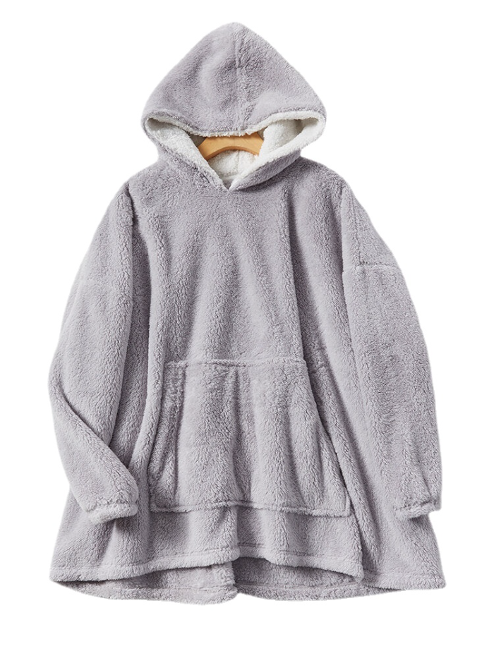 Women Solid Color Fleece Lined Thick Loose Warm Home Blanket Hoodie Main image
