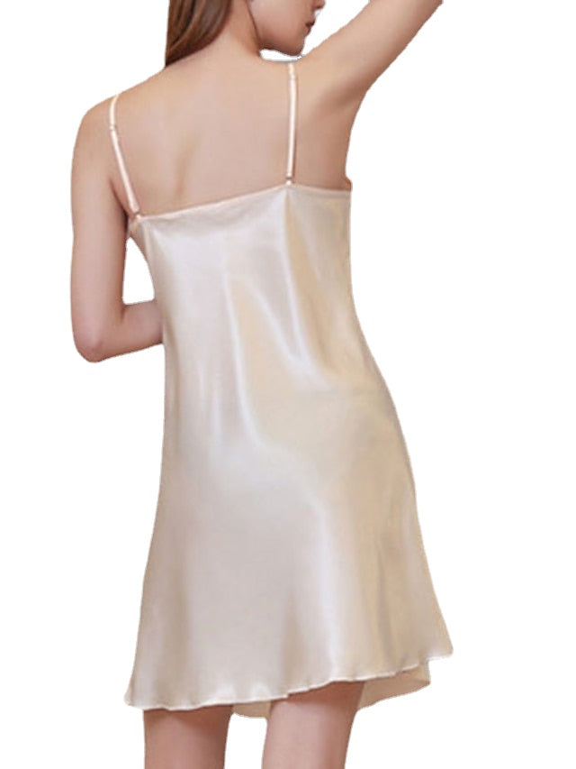 Women's Pajamas Nightgown Nighty Pjs Pure Color Simple Comfort Sweet Home Daily Bed Satin Breathable Gift V Wire Sleeveless Spring Summer Green Blue
