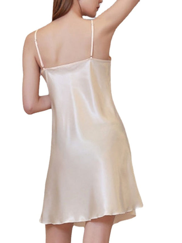 Women's Pajamas Nightgown Nighty Pjs Pure Color Simple Comfort Sweet Home Daily Bed Satin Breathable Gift V Wire Sleeveless Spring Summer Green Blue