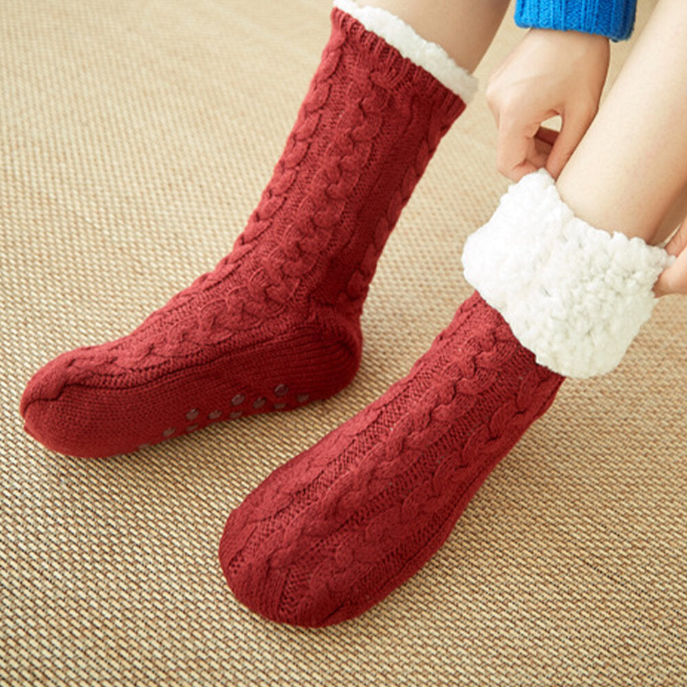 Women Warm Winter Outdoor Solid Color Plus Velvet Thicken Home Sleep Socks Tube Socks Secondary image