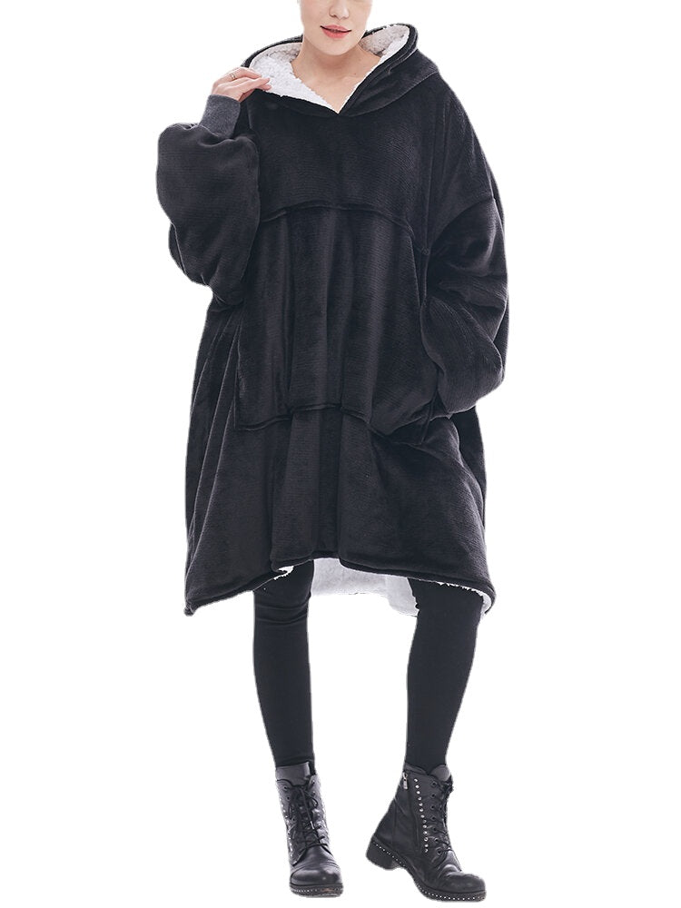 Women's Oversized Flannel Fleece Blanket Hoodie with Kangaroo Pocket Main image