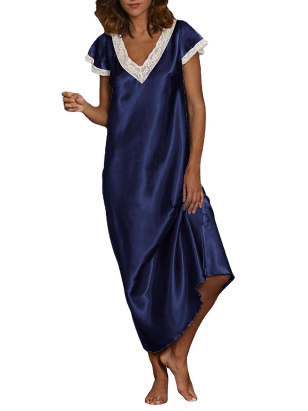 Women's Lace Spliced Short Sleeve Casual Nightgown