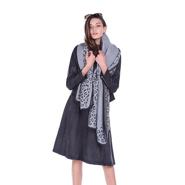 Women Printing Winter Warm Scarf Casual Leopard Pattern Scarf Shawl