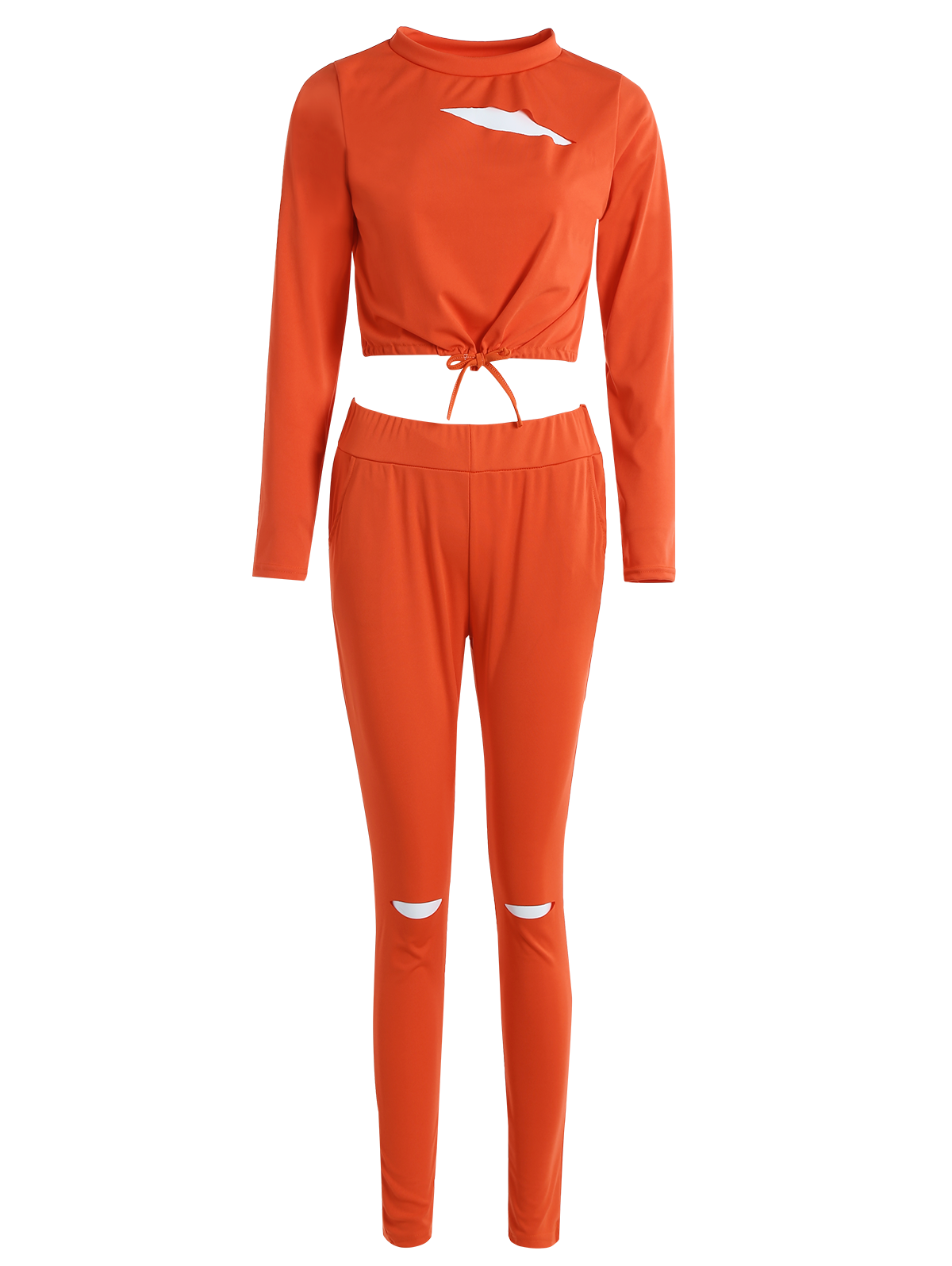 Cropped Sweatshirt And High Waisted Ripped Pants - Sheseelady