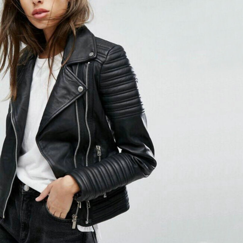 New Fashion Women Smooth Motorcycle Faux Leather Jackets Ladies Long Sleeve Autumn Winter Biker Streetwear Black Pink Coat Main image