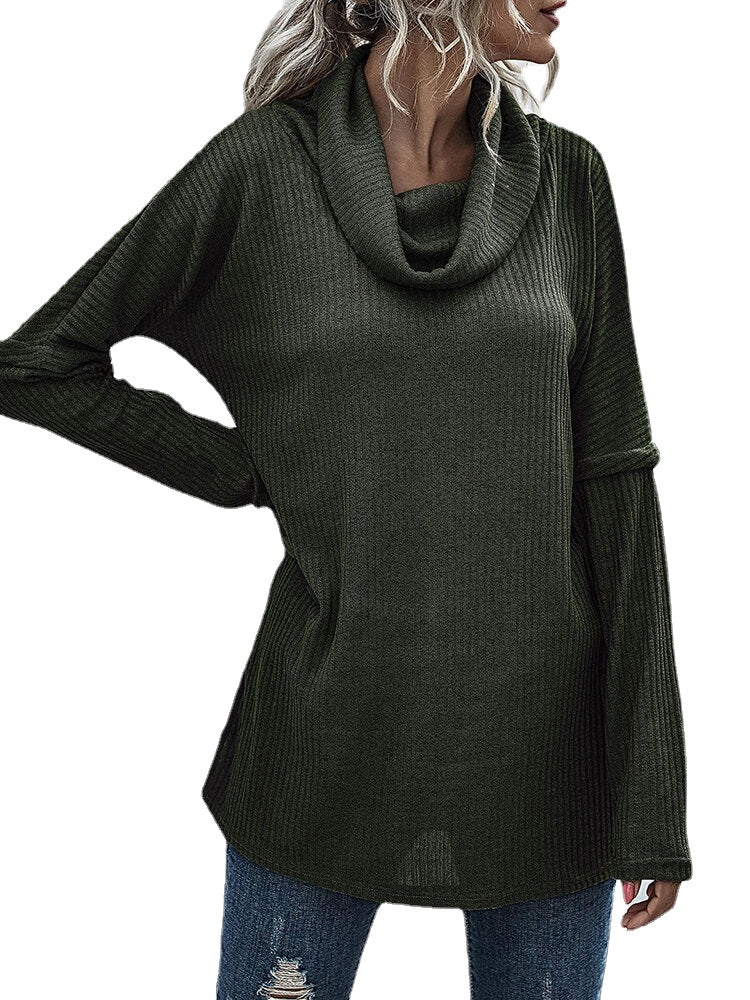 Women Solid Color Rib Knit Turtleneck Warm Long Sleeve Sweaters