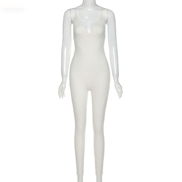 Casual Sexy Ladies' V-neck Backless Elastic Jumpsuits For Sport Hang Out