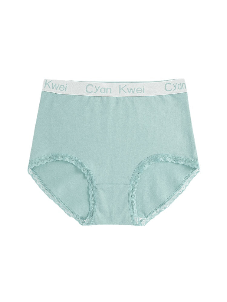 Women's Cotton Lace Trim Panties with Letter Waistband - Solid Color, Cozy Lining