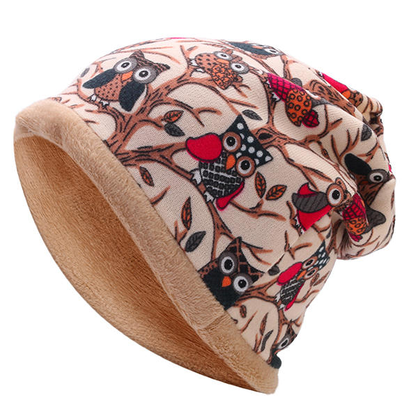 Women's Owl Pattern Slouchy Beanie Cap & Scarf, Multi-Function, Double Layer, Windproof, Warm Hat Main image