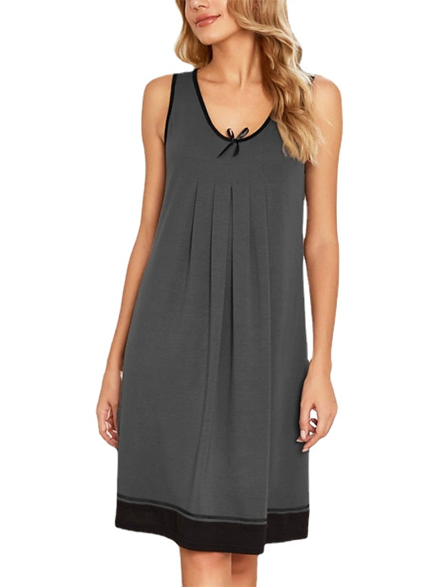 Women's Pajamas Nightgown Nighty Pjs Color Combo Comfort Home Bed Going out Polyester Crew Neck Sleeveless Spring Summer Black Dark Gray Secondary image