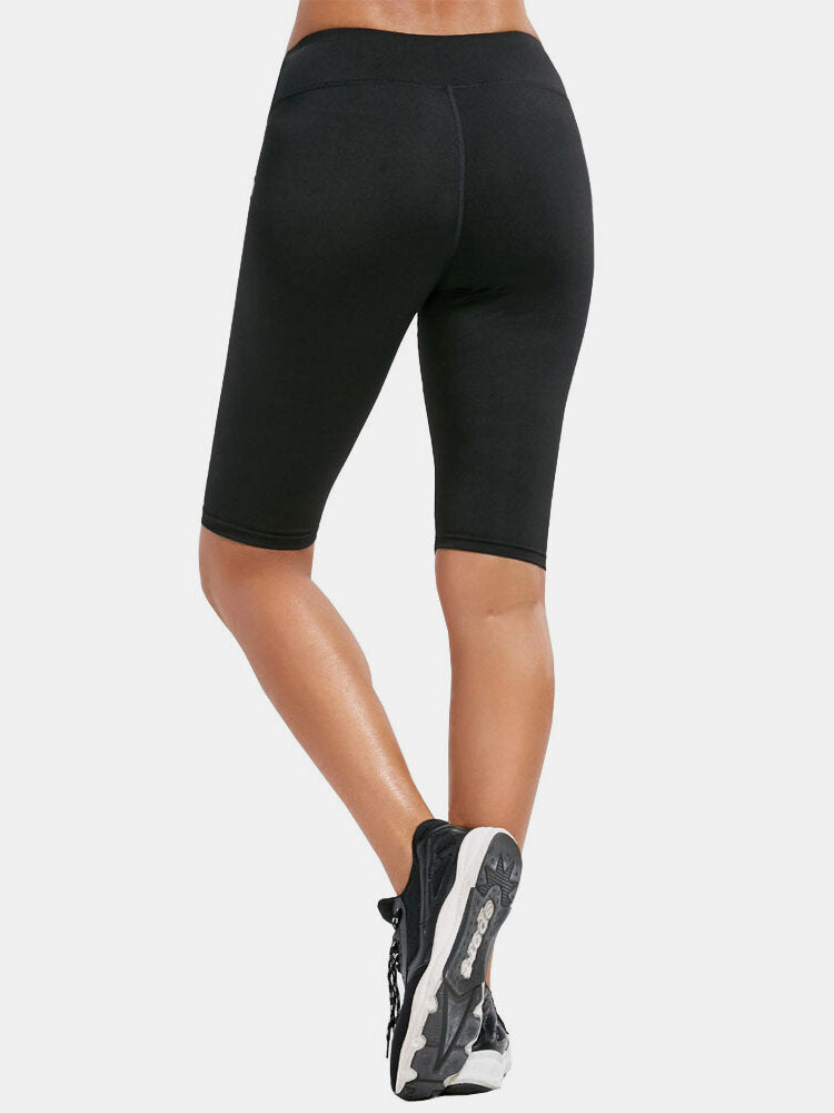 Solid Color Women Dry Quickly High Waist Biker Shorts For Running Yoga