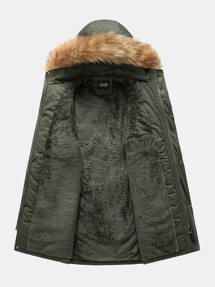 Mens Multi Pocket Detachable Faux Fur Hooded Collar Thicken Warm Coats Secondary image