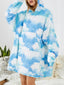 Women's Reversible Sky Print Blanket Hoodie with Pouch Pocket - Warm, Oversized Homewear