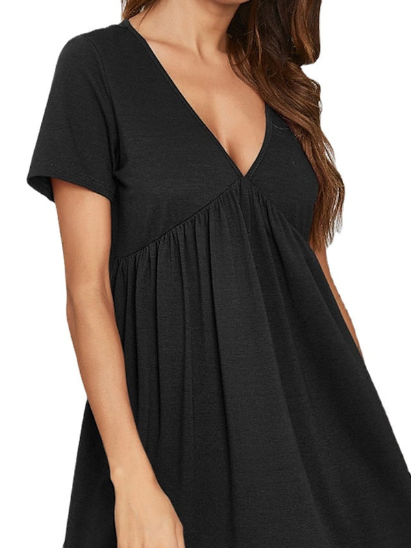 Women's Loungewear Nightgown Nightshirt Dress Pure Color Simple Comfort Soft Home Daily Bed Polyester Breathable V Wire Short Sleeve Dress Spring Summer Black Wine