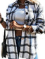 Women Plaid Button Front Lapel Casual Long Sleeve Shirt Coats