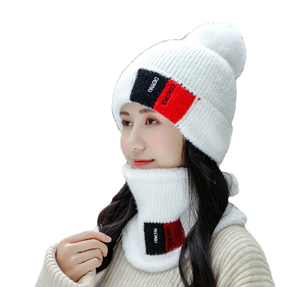 Unisex 2PCS Warm Windproof Knitted Hat & Scarf Set - Plus Velvet, Winter Neck & Face Protection Main image