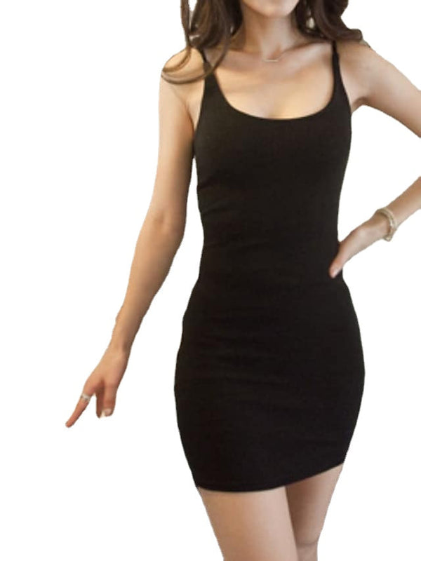 Women's Sleeveless Pure Color Backless Spaghetti Strap Stylish Sheath Dress