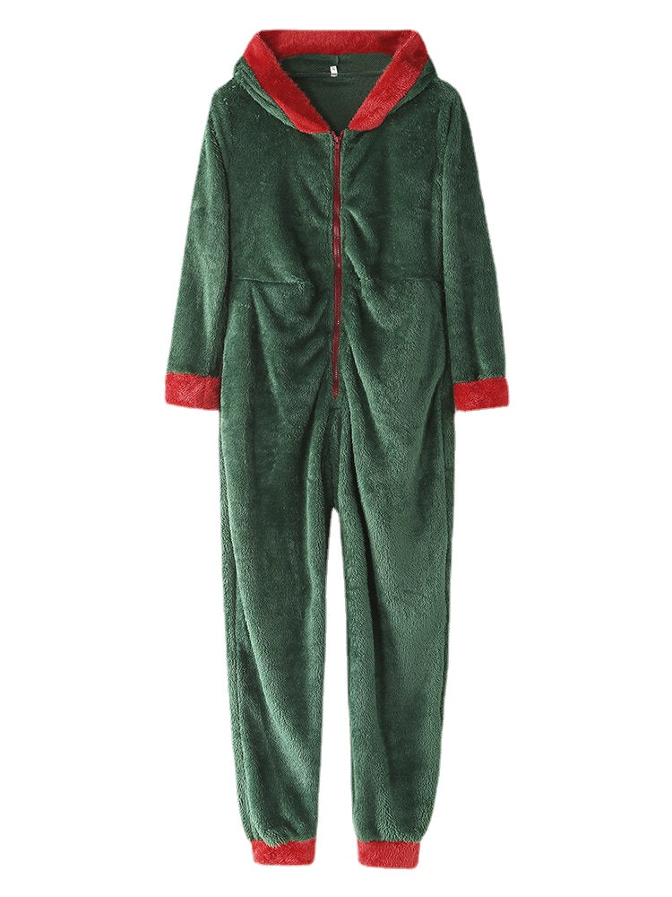 Women's Cozy Fleece Hooded Jumpsuit Sleepwear - Warm Long Sleeve Solid Color Main image