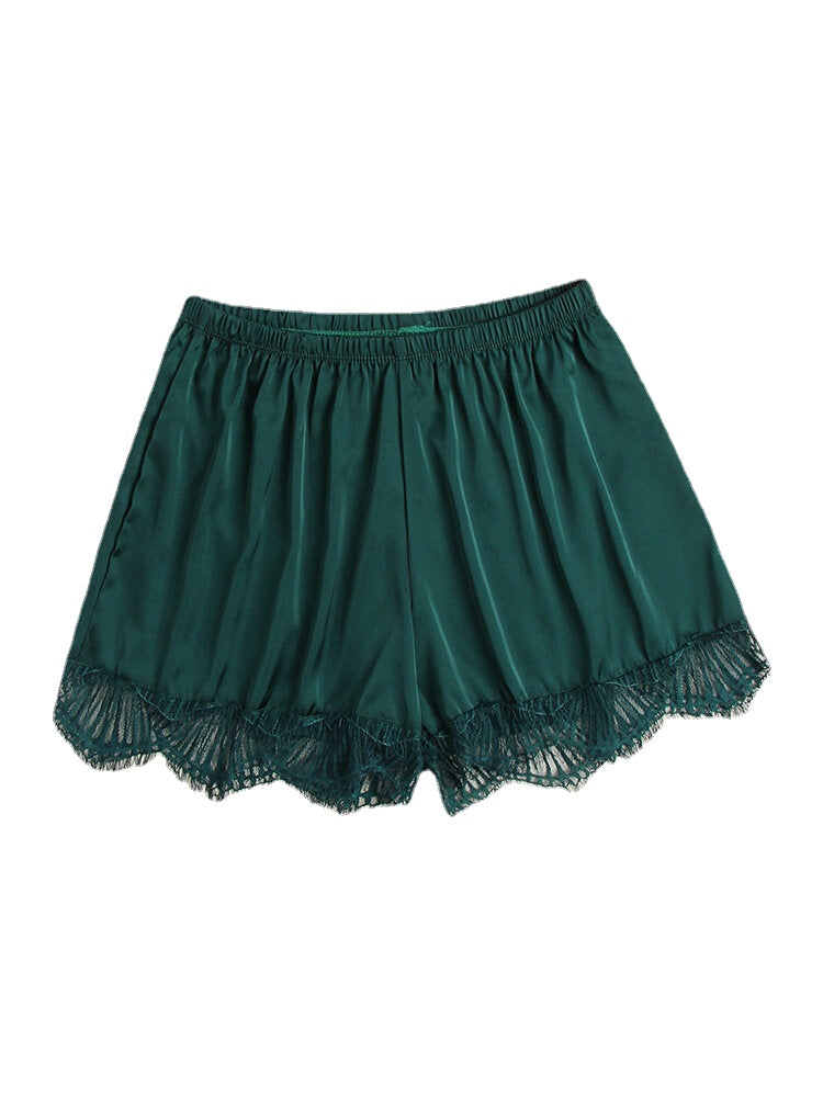 Faux Silk Seamless Lace Trim Smooth Butt Lifter Mid Waisted Safety Short Pants