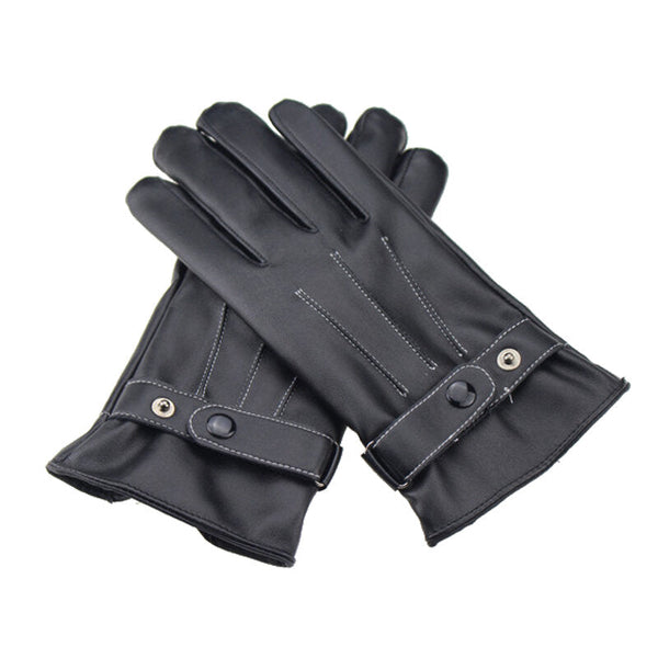 Black Waterproof Touchscreen Winter Gloves - Warm, Windproof, Full Finger, PU Leather, Thicken Cotton