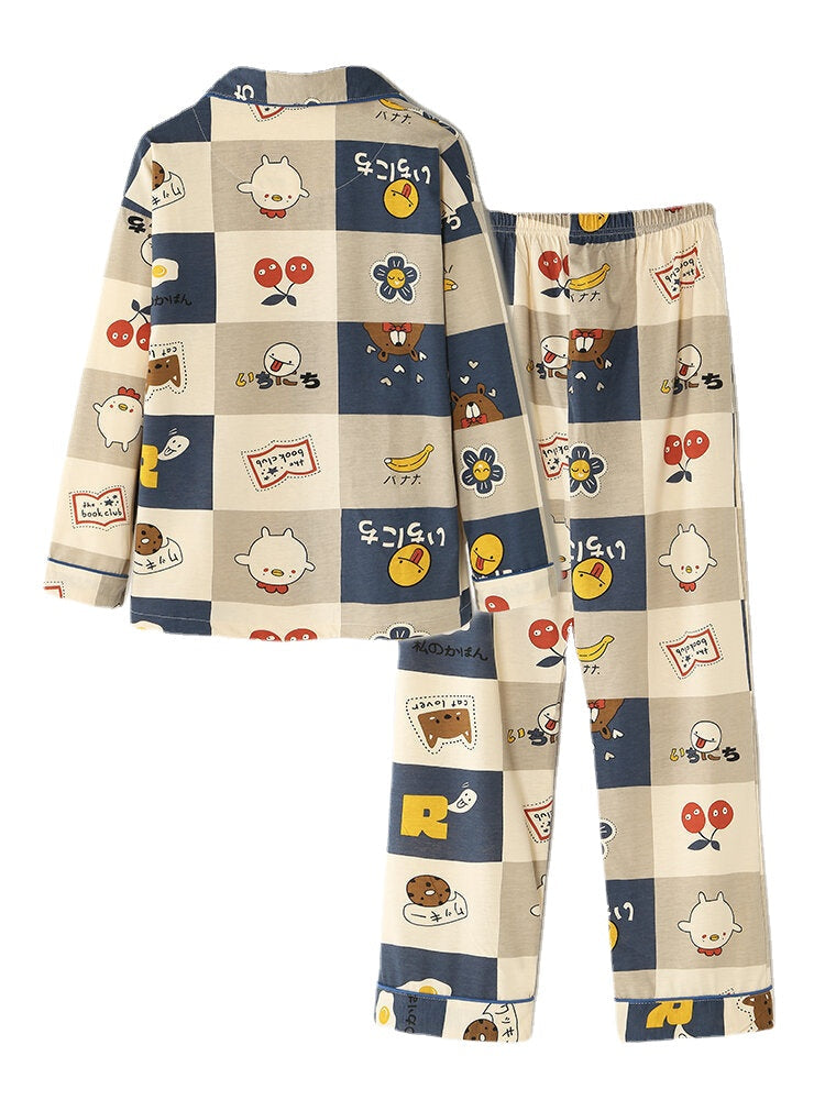 Women's Cotton Plaid Pajama Set - Funny Print, Long Sleeve, Elastic Waist, Two-Piece Homewear Main image