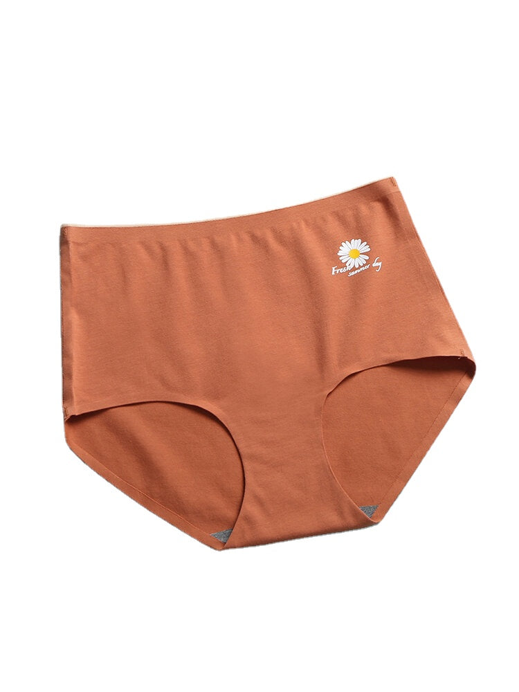 Women's Daisy Print High Waist Seamless Cotton Panties - Breathable & Antibacterial