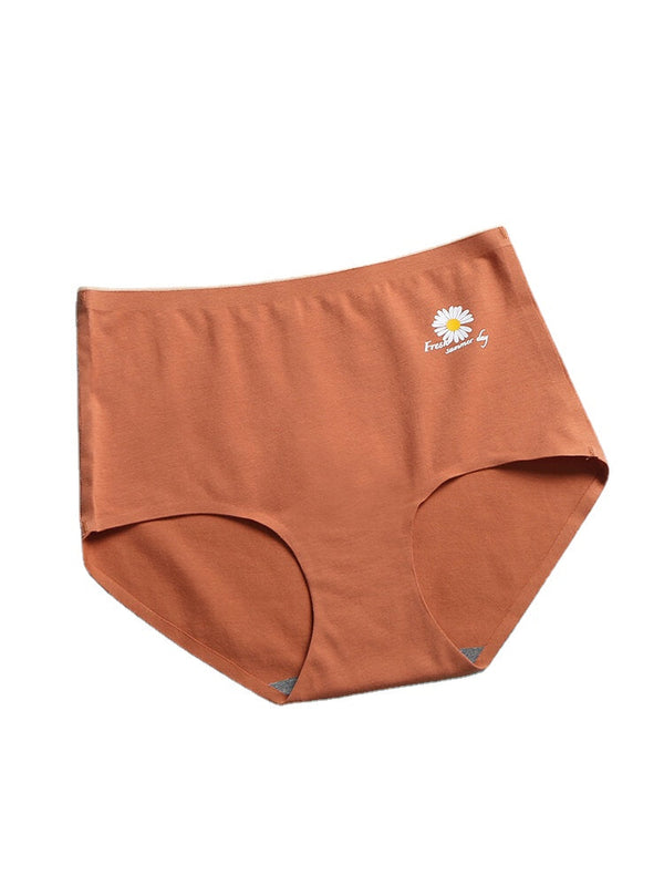 Women's Daisy Print High Waist Seamless Cotton Panties - Breathable & Antibacterial
