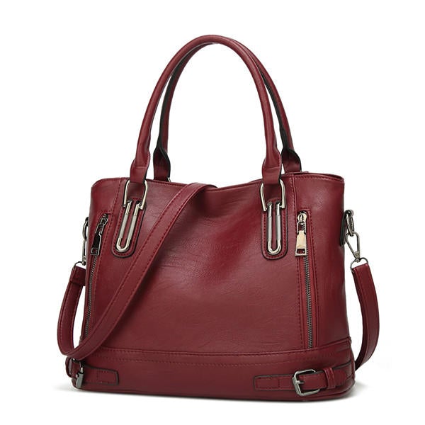 Women Faux Leather Large Capacity Tote Bag Solid Handbag Leisure Crossbody Bag Main image