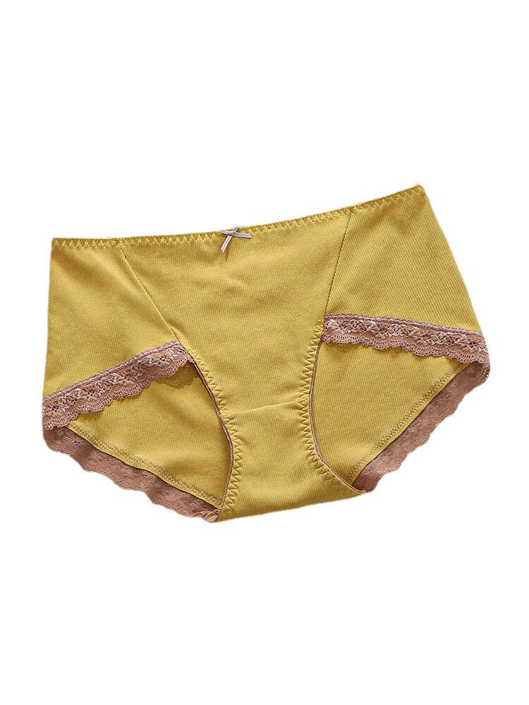 Plus Size Women's Ribbed Lace Trim Bow Cotton Panties - Cozy & Comfortable Main image