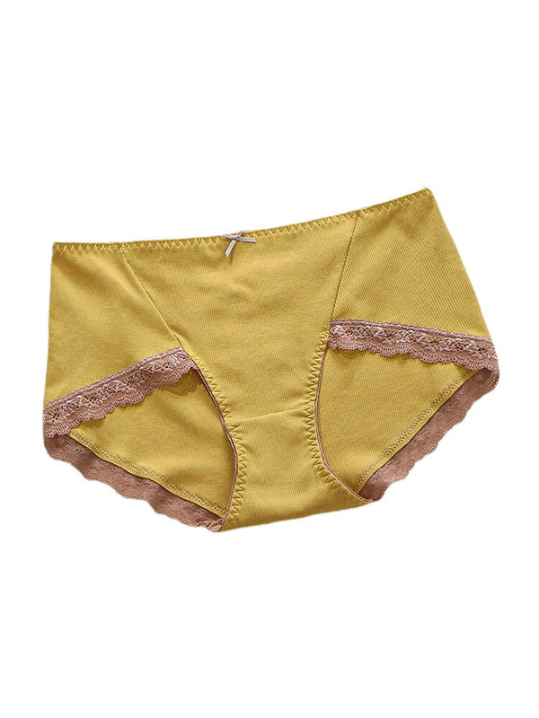 Plus Size Women's Ribbed Lace Trim Bow Cotton Panties - Cozy & Comfortable