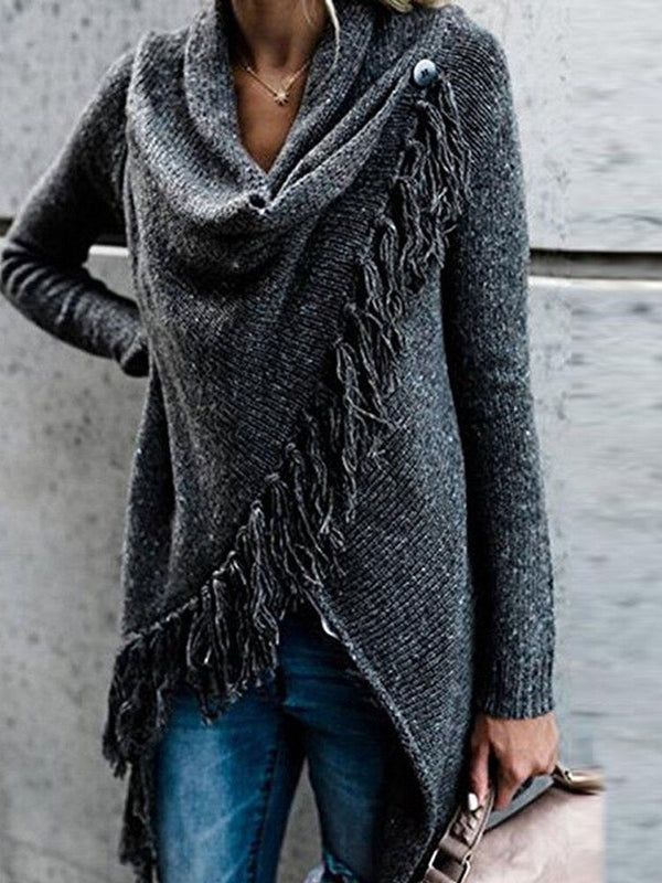 Women Winter Warm Long Sleeve Tassel Sweater Coats Outwears