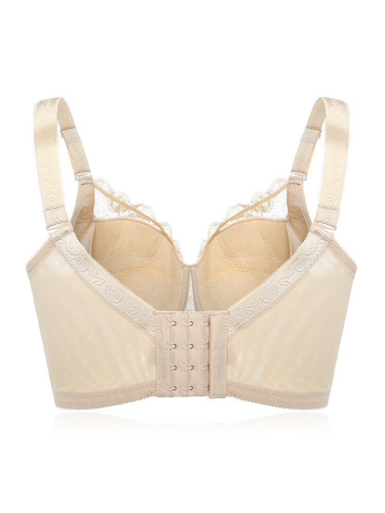 Plus Size Lace Jacquard Gather Full Coverage Push Up Bra,Milk Yellow Secondary image