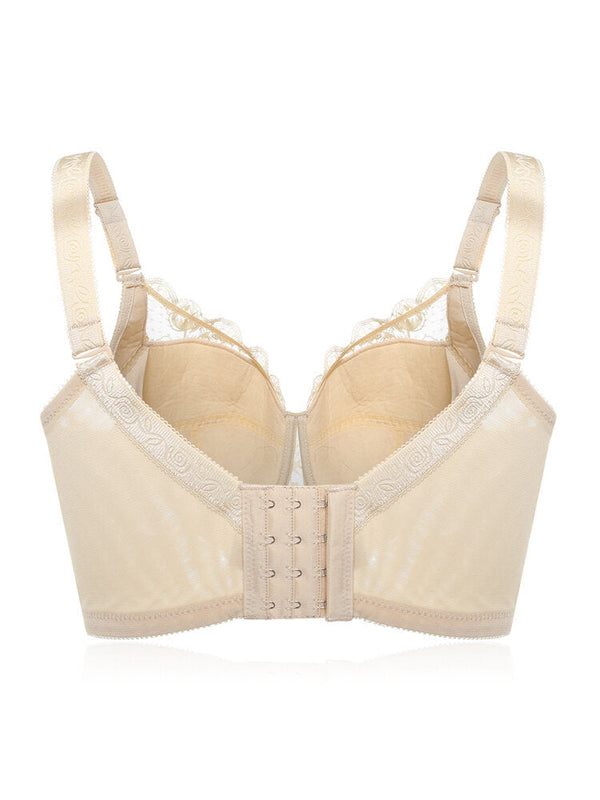 Plus Size Lace Jacquard Gather Full Coverage Push Up Bra,Milk Yellow