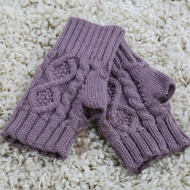 Wool Knit Half Finger Typing Female Diamond Finger Glove